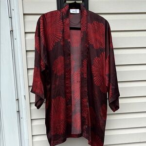 NIU Ladies Red Floral Kimono Silk blouse Cardigan-M